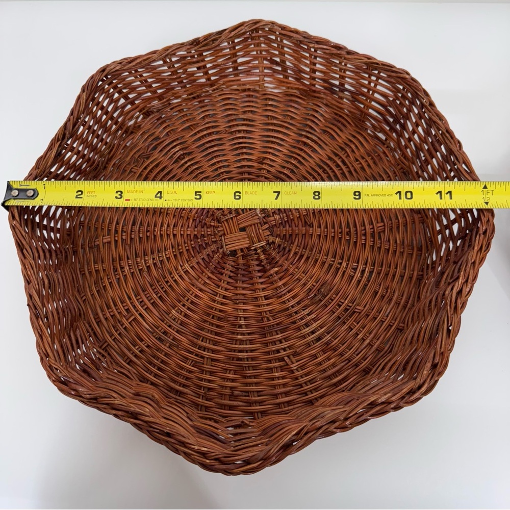Vintage Brown Braided Edge Woven Hexagon Tray Baskets Home Decor - Picture 12 of 15